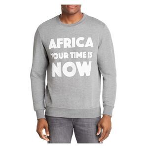 AFRICA YOUR TIME Mens Gray Graphic Long Sleeve Crew Neck Cotton Sweater L